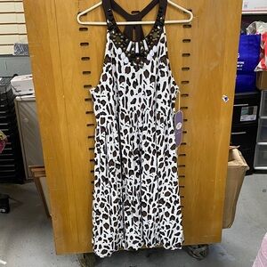 Diane Gilman Animal Print Halter Dress decorated w/ beads Sz XL
